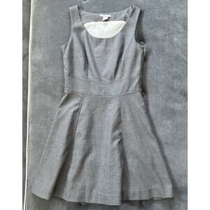 H&M Women's 4 Fit And Flare Solid Gray Dress Lined Polka Dot Pleated Scoop Neck